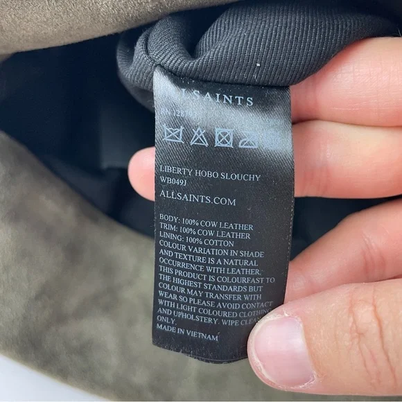 All Saints Cow Leather Gray Black Tassel Purse Bag Liberty Hobo Slouchy - Picture 7 of 12